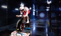 Photo of the cyclist in the WUT’s wind tunnel