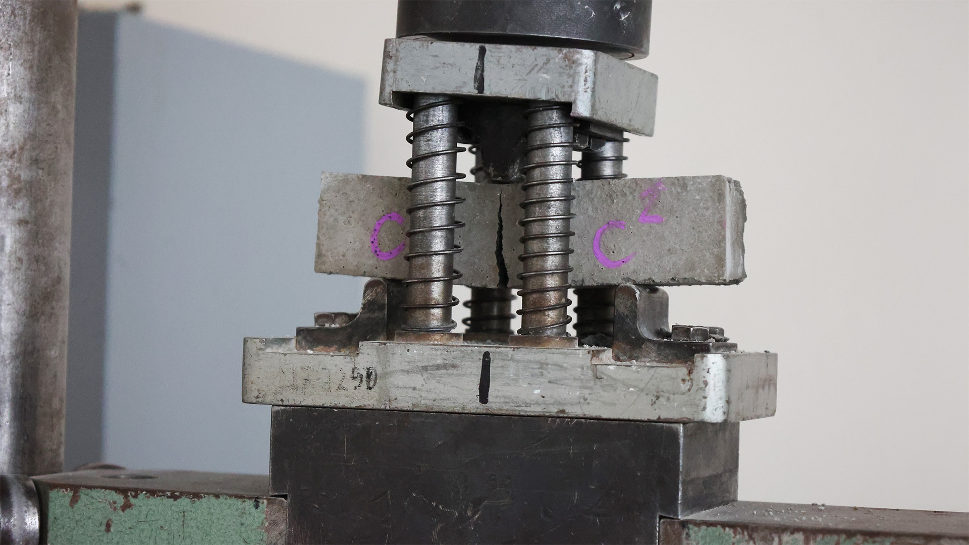 A damaged sample during a bending strength test