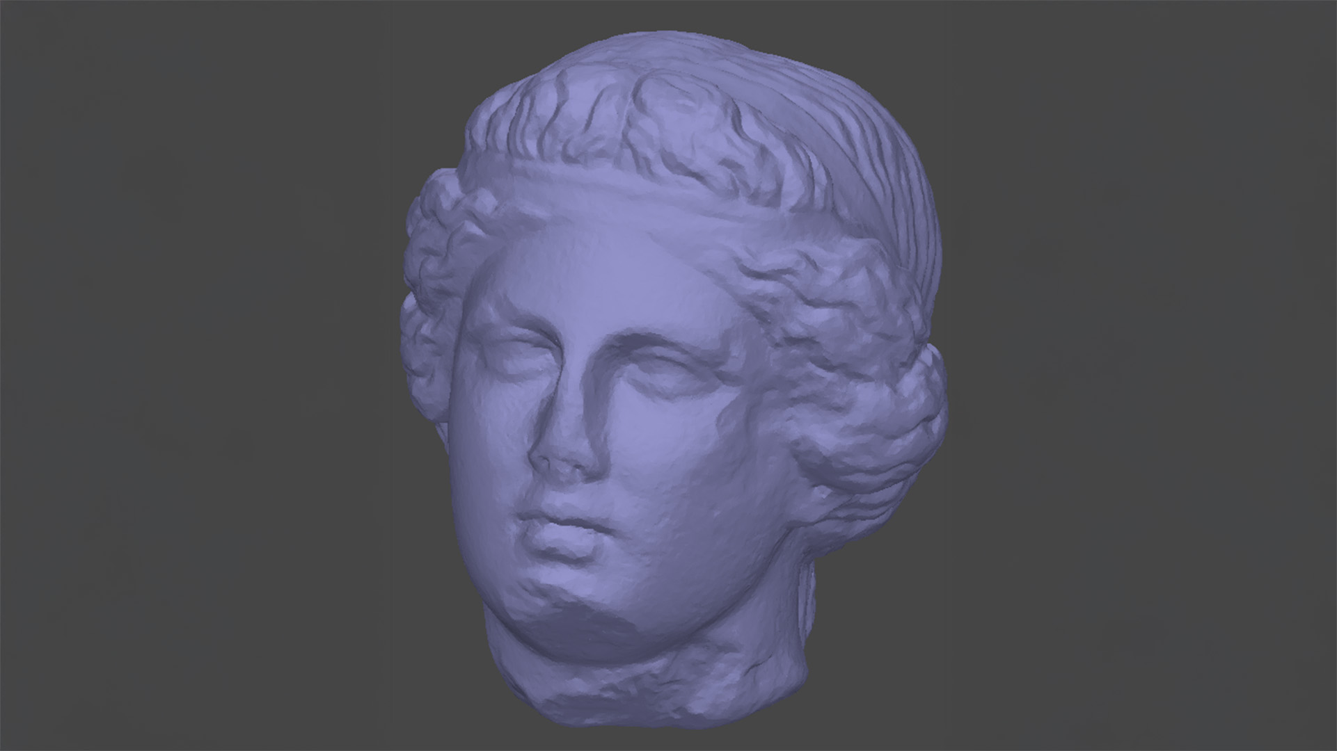 A photogrammetric 3D model of the sculpture's head