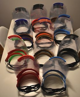 Visors ready to be distributed; photo from the project team. 