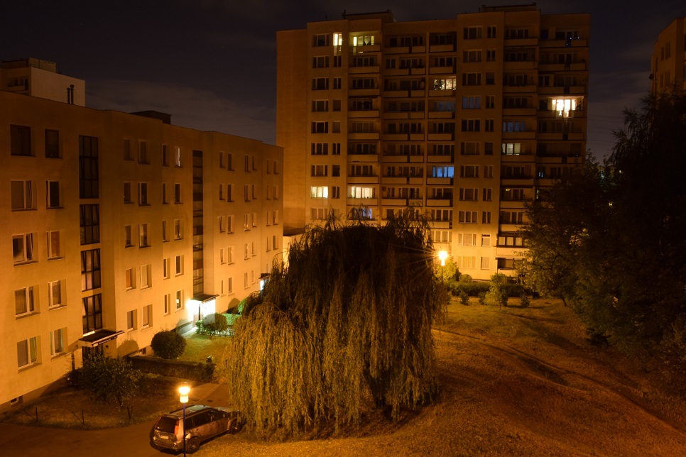 The photo shows the intrusion of light into the interior of residential buildings