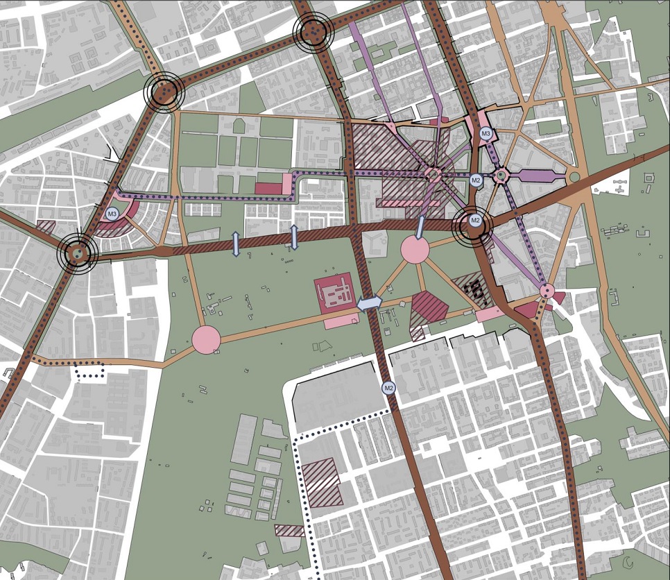 Graphic illustrating the outline of an open WUT's central campus concept