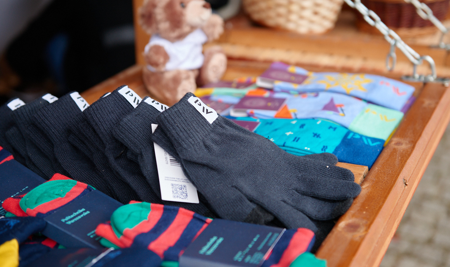 Photo of WUT gloves and socks lying on the counter