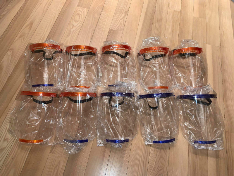 Packed face shields ready for shipment; photo: ADek Student Research Group