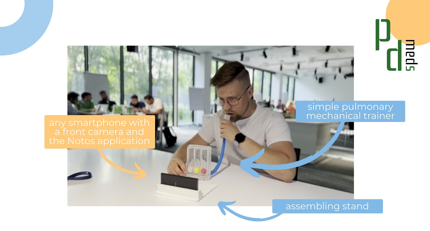Graphics presenting the man sitting by the table and using Notos