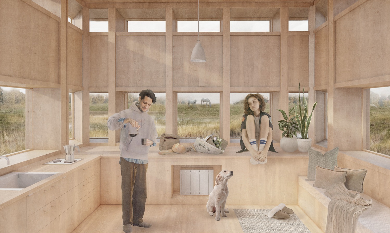 Visualization of the Grounded House project by students of the Faculty of Architecture of the Warsaw University of Technology