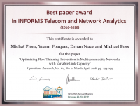 Congratulations to Prof. Michał Pióro, the main author of the paper which won the Best Paper Award in INFORMS Telecommunications and Network Analytics.