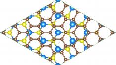 Geometry of the two-dimensional graphene/MoS₂ structure from the study (the green frame indicates the boundaries of the periodic supercell)