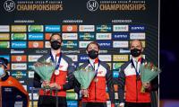 Photo of the Polish skaters on the podium of the European championships 