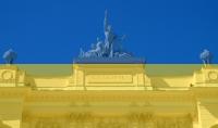 Photo of the Main Building of the WUT with a filter in the colors of the Ukrainian flag