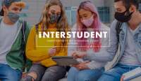 Students in protective masks, Interstudent logo