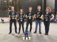 Members of the Robotics Student Research Group together with Melson during the Sumo Challenge in Łódź, photo: Robotics Student Research Group