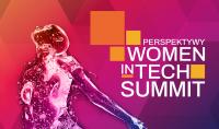 Graphics presenting a woman and promoting the Women in Tech Summit 