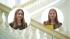 Graphic showing the interior of the Main Building of the Warsaw University of Technology and photos of two students: Daria Majewska and Wiktoria Trynkos